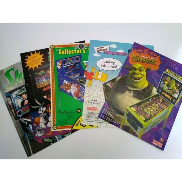 Pinball FLYERS Lot of 5 Games Shadow Space Jam Slugfest The Simpsons Shrek #43 - Picture 1 of 3